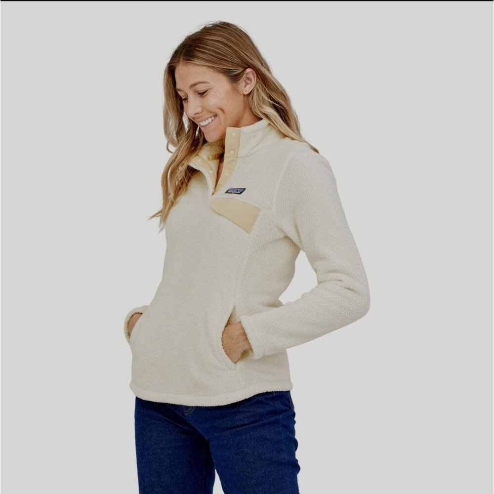 🌼HP🌼 Patagonia Women's Raw Linen-White Re-Tool Snap Fleece Pullover - S - Picture 2 of 11